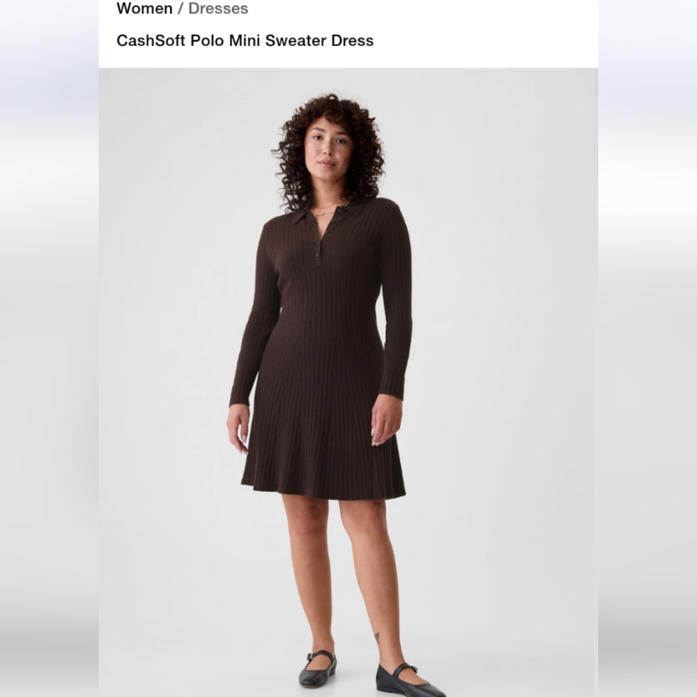 CashSoft Polo Mini Sweater Dress - Brown